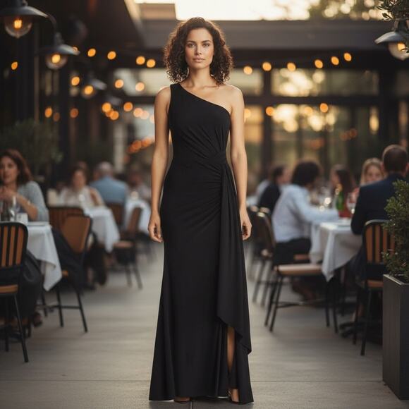 Vince Camuto New Womens One Shoulder Ruched Side Gown Dress Black 2 Classic Glam - Picture 1 of 15